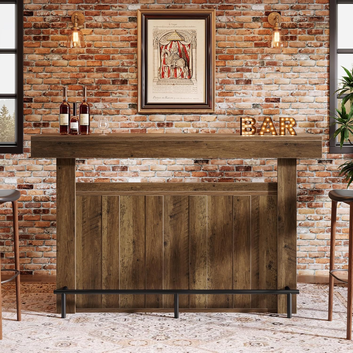 Tribesigns 63" Bar Table, 4-Tier Counter Height Pub Table with Footrest and Storage Shelves, Modern Home Bar Unit, Coffee Bar Cabinet Liquor Furniture for Kitchen, Bistro, Basement