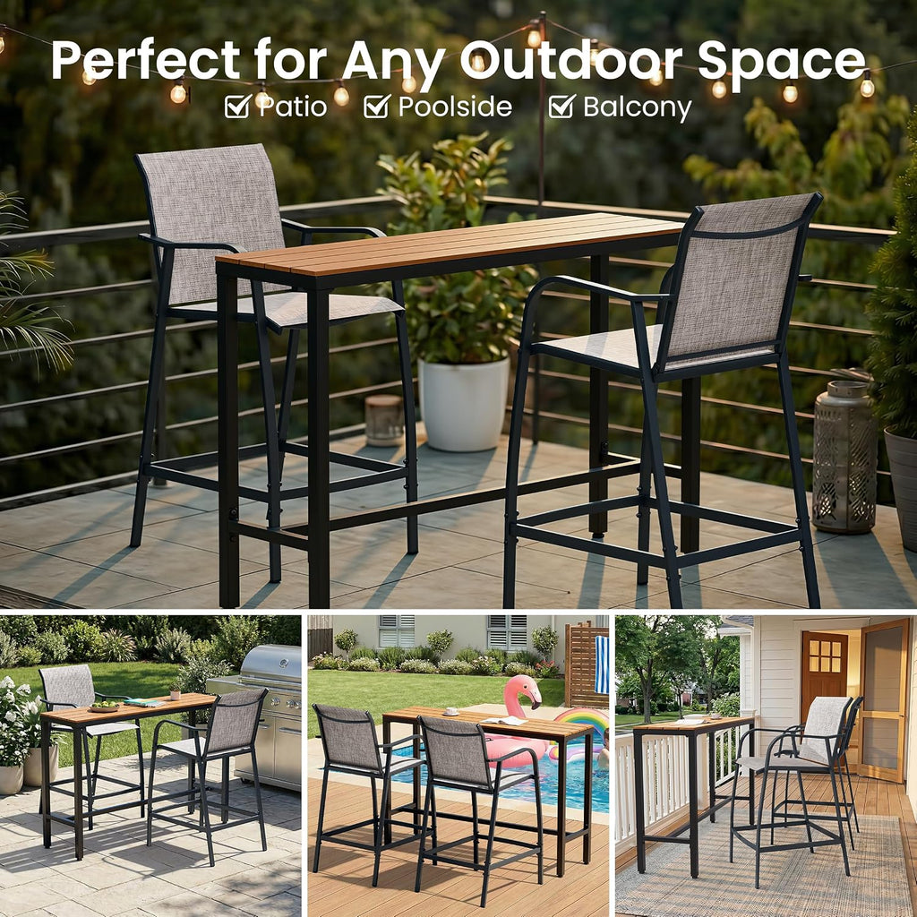 Crestlive Products Outdoor Bar Stools Set of 2, Bar Height Patio Chairs, Heavy Duty Tall Chairs Barstools with Armrest and Footrest, Textilene Fabric for Kitchen, Backyard, Bistro, Poolside (Gray)