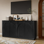 Real Relax 65 Inch Fluted Buffet Cabinet with Storage, Modern Symmetrical Arc Accent Sideboard Large Console Table for Living Room, Hallway, Entryway, 330LBS (Black)