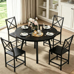 IRONCK Round Dining Table Set for 4, Extendable Kitchen Table with 4 Chairs, 44.5" Drop Leaf Desk, Folding for Small Space, Apartment, Black