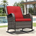 Joyside Outdoor Rocking Chair, Wicker Patio Furniture with High Back, Deep Seating, Wide Armrest, Thickened Cushions, Outdoor Rattan Furniture for Deck, Porch Use