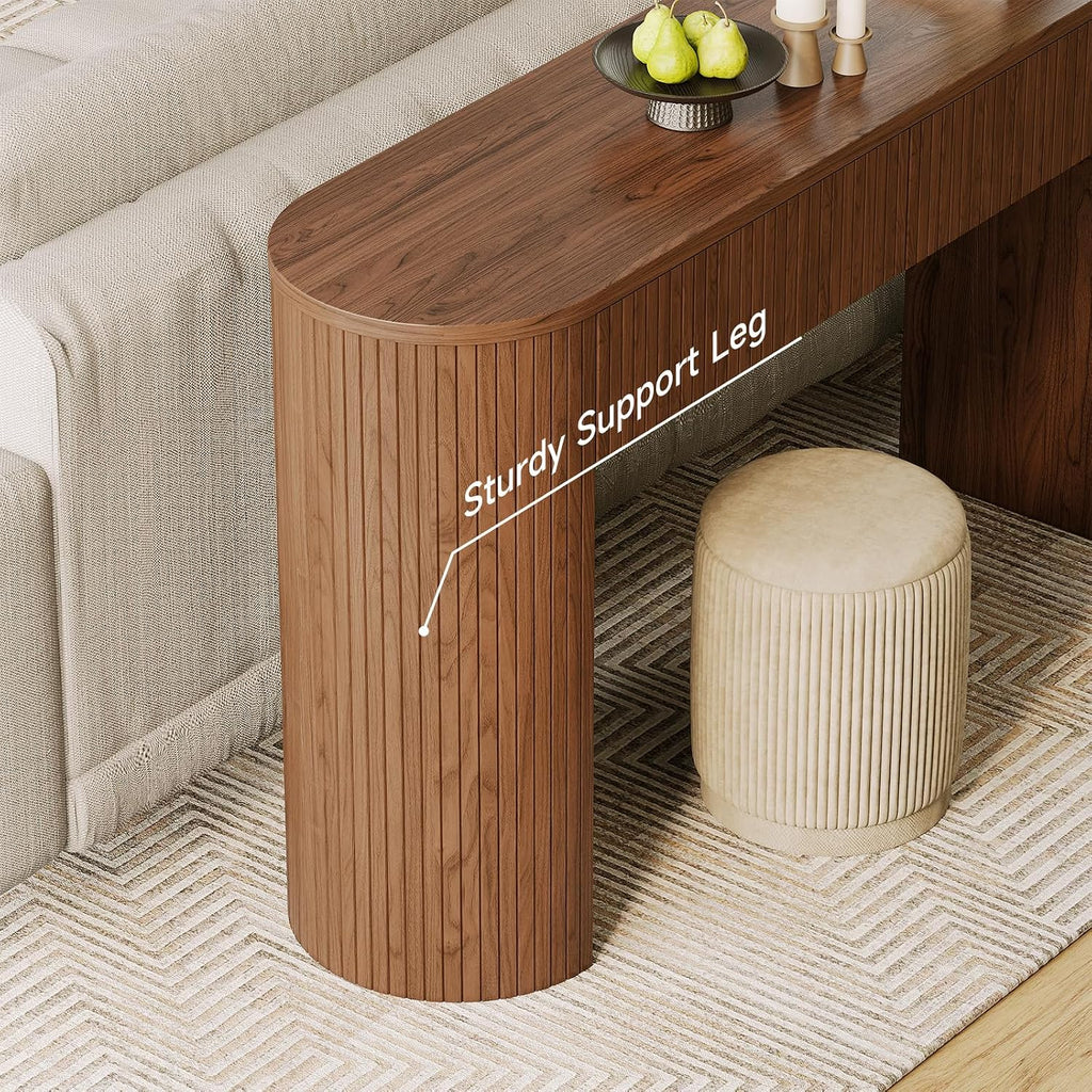 55 Inches Entryway Table with Storage, Mid-Century Console Tables with 2 Drawers, Modern Fluted Sofa Table Behind The Couch, Foyer Tables for Entryway, Couch,Livingroom Walnut