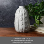 Mikasa White Embossed Dot Textured Ceramic Vase, 6.1x6.1x10.24 Inch
