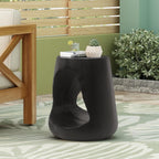Matte Black Hollow Cutout Tree Stump Side Table, Faux Wood Organic Sculpture Accent Stool, Tapered Drum End Table for Living Room Entryway Wabi Sabi Modern Decor