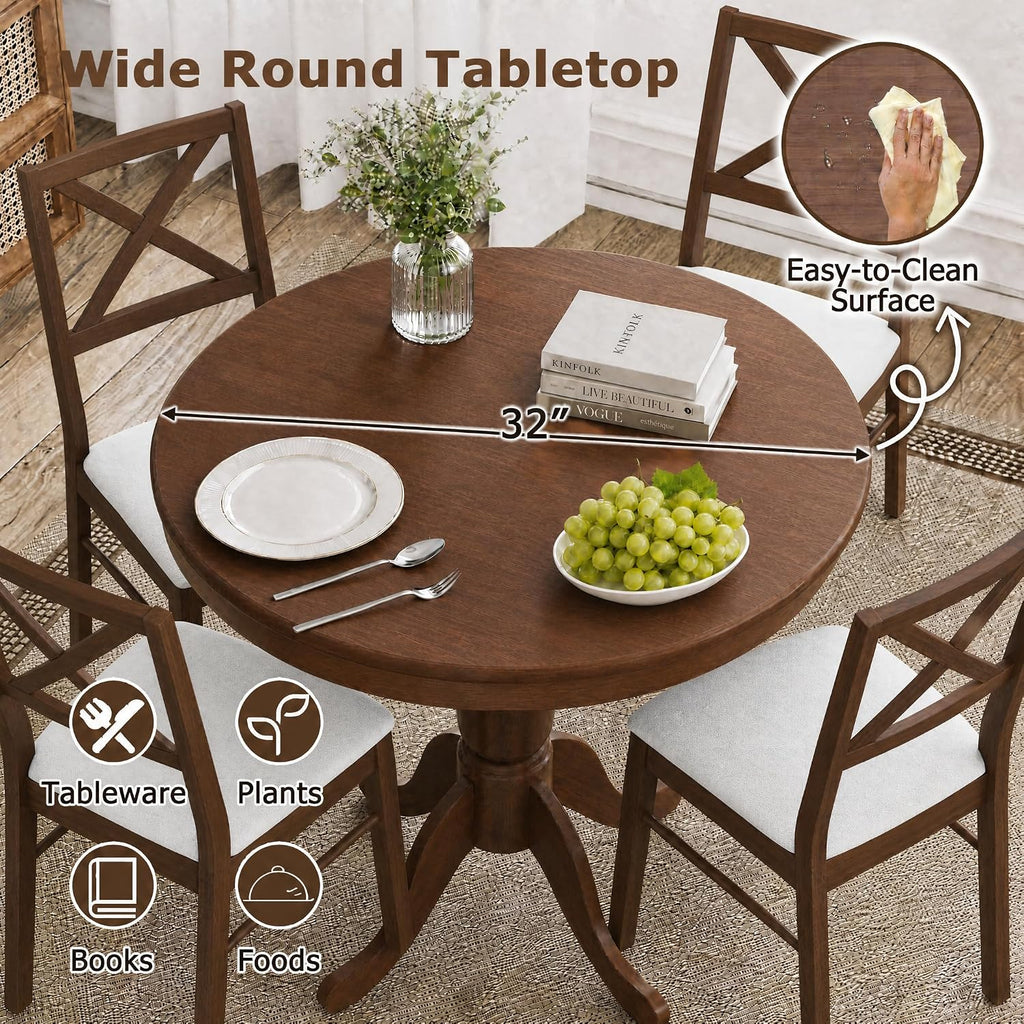 POWERSTONE Round Dining Table for 4, 32" Wood Counter Height Dinner Table Modern Farmhouse Kitchen Table with Pedestal Base for Dining Room, Living Room, Restaurant(Walnut)