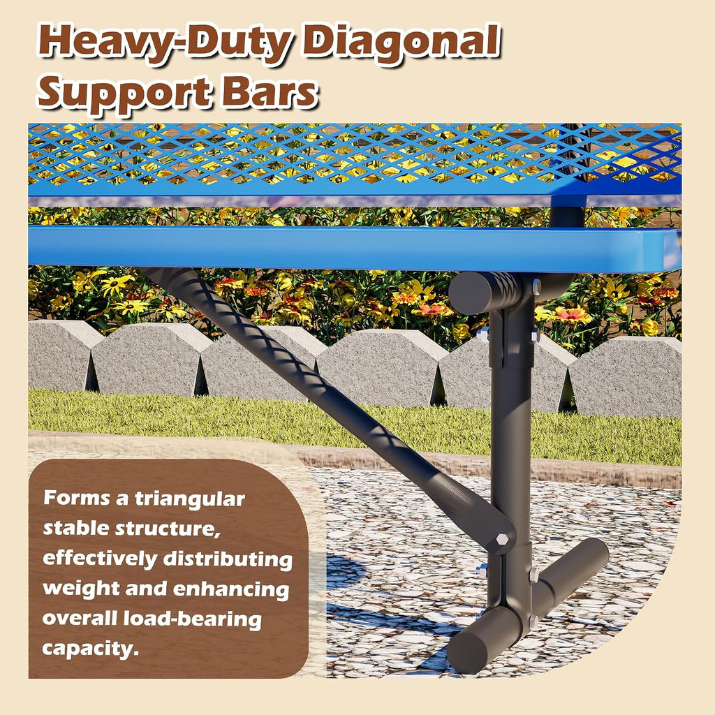 ZeHuoGe 72" Heavy Duty Metal Picnic Bench for 3-4 Adults, 882 LBS Outdoor Bench with Diamond Mesh Top – for Garden, Patio, Park, School, Commercial