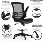 EMMA + OLIVER Mid-Back Black Mesh/LeatherSoft Ergonomic Drafting Chair with Flip-Up Arms