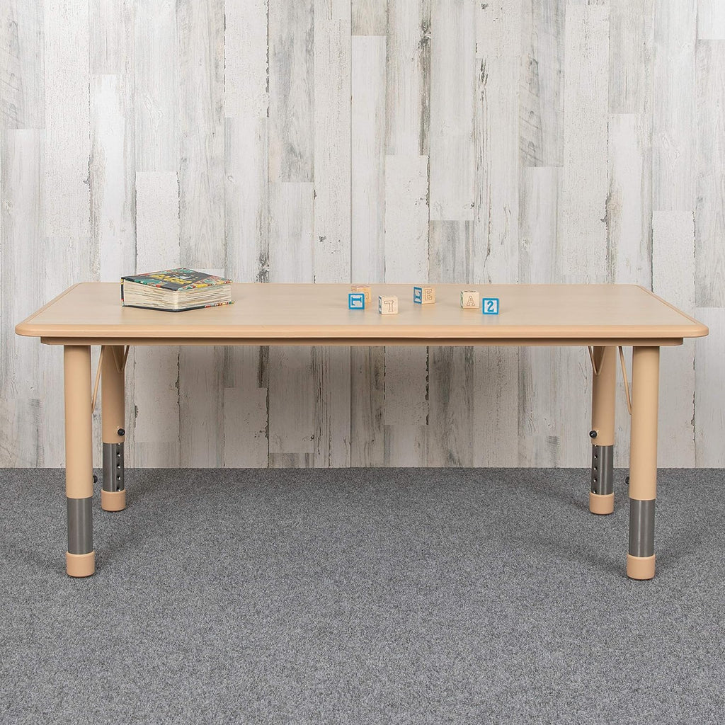 EMMA + OLIVER Adjustable Kids Activity Table for Home Use, Height-Adjustable Classroom Table for Kids, 23.625" W x 47.25" D x 14.5-23.5" H, Natural