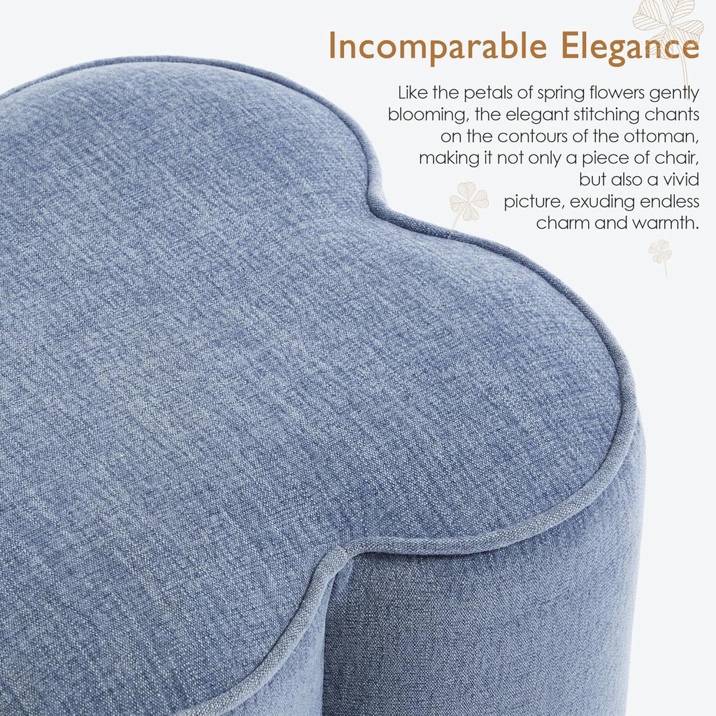 Blue Linen Ottoman Set of 2, Small Vanity Stool, Multi-Functional Ottoman Stool, Footrest for Couch, Flower Footstool for Makeup Room, Entryway and Living Room