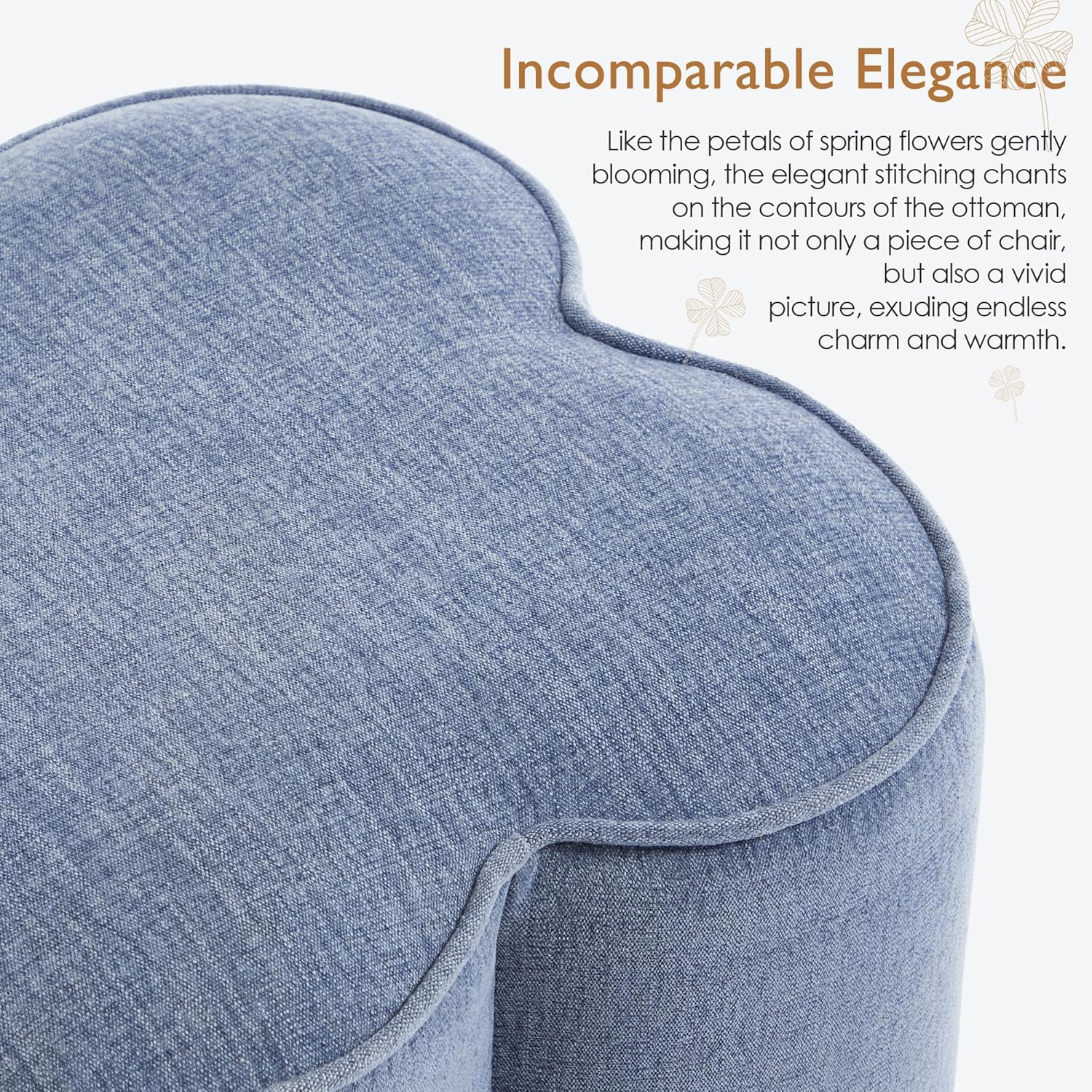 Blue Linen Ottoman Set of 2, Small Vanity Stool, Multi-Functional Ottoman Stool, Footrest for Couch, Flower Footstool for Makeup Room, Entryway and Living Room