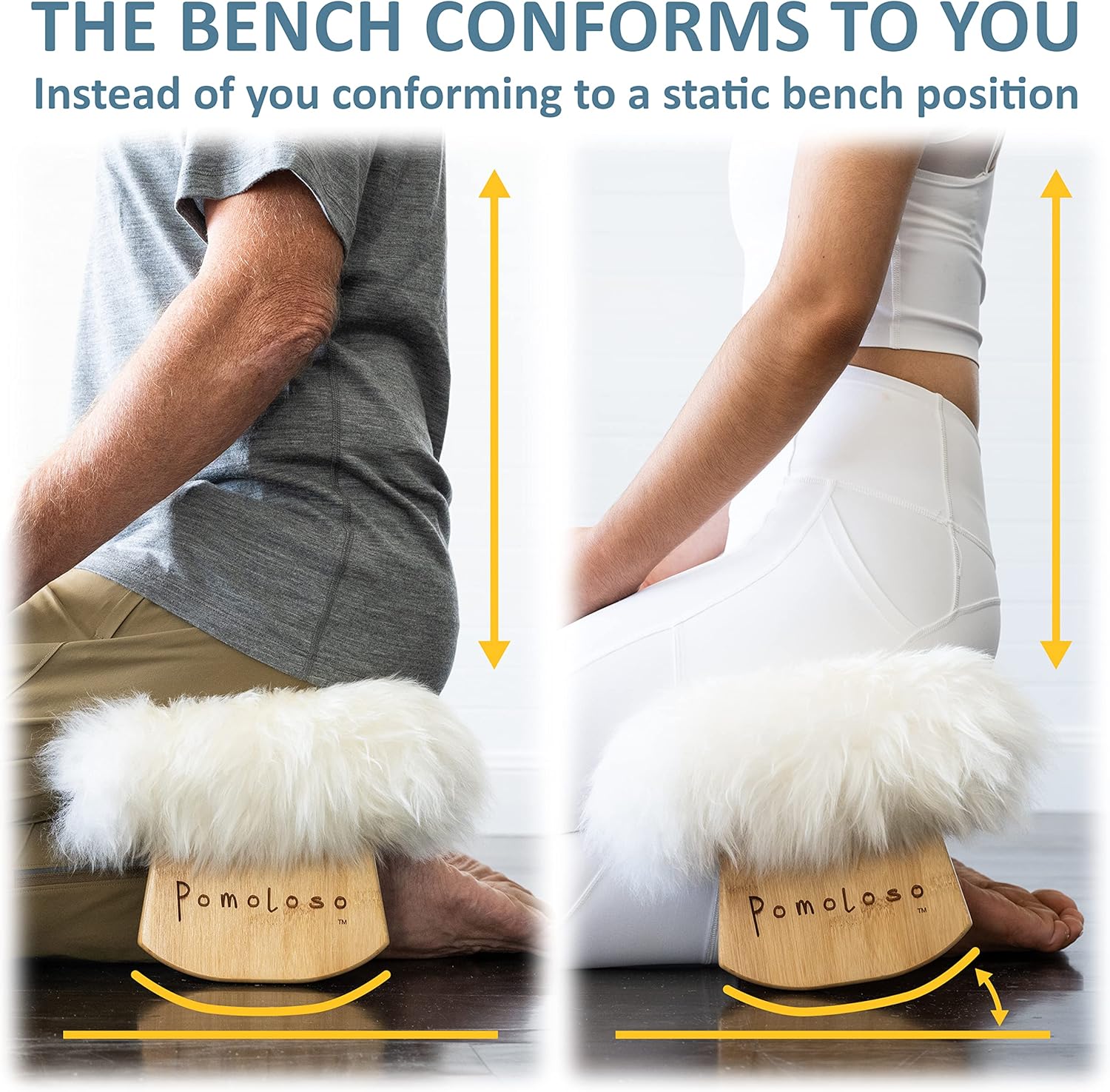 Meditation Bench Luxury Genuine Sheepskin Seat Cover meditate deeper & longer in pure comfort - mindful prayer kneeler - unique ergonomic design supports back and knees to bring health & wellbeing