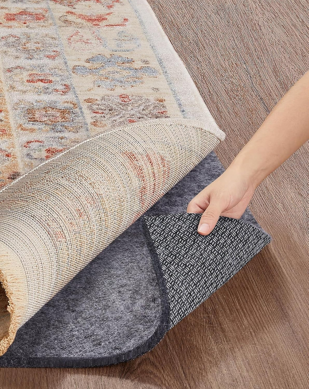 Veken Non Slip Cushioned Rug Pad Gripper 8 x 10 Ft, Felt and Silicone Backing, 1/4 inch Thick Carpet Liner for Hardwood Floors and Finishes, Under Area Rugs Anti Skid Mat, Keep Rugs Safe and in Place