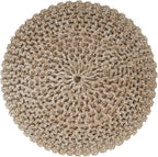 · REDEARTH · Round Pouf Ottoman - Hand Knitted Boho Poof - Beige Ivory | 100% Cotton, 18"x18"x14"; Doubles as Footstool, Foot Rest; Great for Living Room, Bedroom, Nursery, Patio, Dorm, Lounge