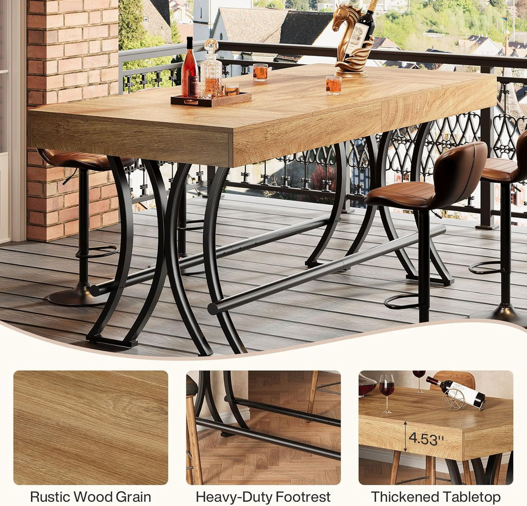 Tribesigns 63" Counter Height Bar Table with Metal Footrest, Rectangular Tall Kitchen Dining Pub Table, Industrial Home Bar Unit for Entertaining, Freestanding, Rustic Brown