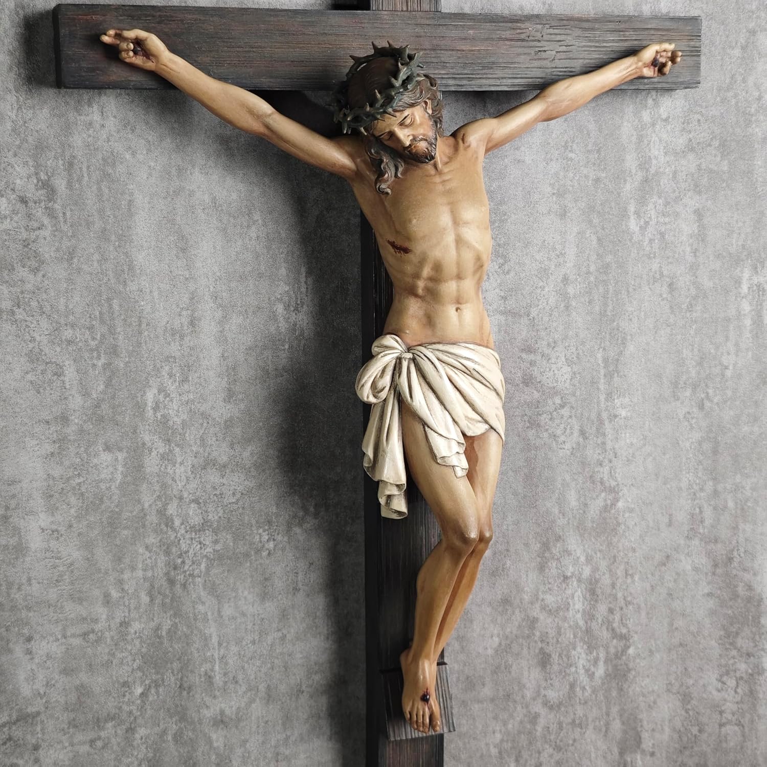 BC Catholic Crucifix Wall Cross in 24" H Jesus Christ indoor Home Decor Collectable Religious Gifts Renaissance Sculpture handmade By Buildclassic