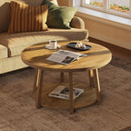 LITTLE TREE Round Coffee Table, 2-Tier Center Table with Storage | Wooden Legs, 31.5 Dia. x 19.6 H Inches, Easy Assembly, Circle Coffee Tables for Living Room, Bedroom