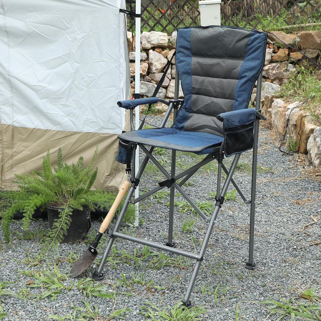REDCAMP Oversized Tall Camping Chair for Adults, 330lbs Portable High Folding Directors Chair, Foldable Bar Height Stool with Side Pocket for Lawn Sport, Blue
