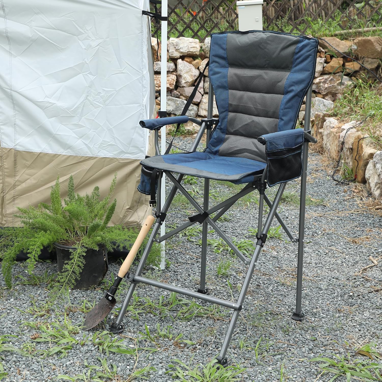 REDCAMP Oversized Tall Camping Chair for Adults, 330lbs Portable High Folding Directors Chair, Foldable Bar Height Stool with Side Pocket for Lawn Sport, Blue