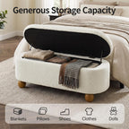 VKNOW 44.8" Storage Ottoman Bench End of Bed Bench, Thickened Upholstered Blanket Chest for Living Room, Entryway Bench with Hinge and Cute Spherical Solid Wood Stool Legs for Bedroom, Beige