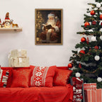 Framed Santa Christmas Wall Art, Vintage Santa Claus Reading Canvas Paintings, Christmas Print, Rustic Winter Holidays Decor, Farmhouse Christmas Pictures Wall Decor – 12x16in
