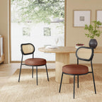 VASAGLE Dining Chairs, Set of 2 Accent Chair for Dining Room Kitchen, with Boho PE Rattan Back, Synthetic Leather Upholstery, Coffee Brown ULDC160K02