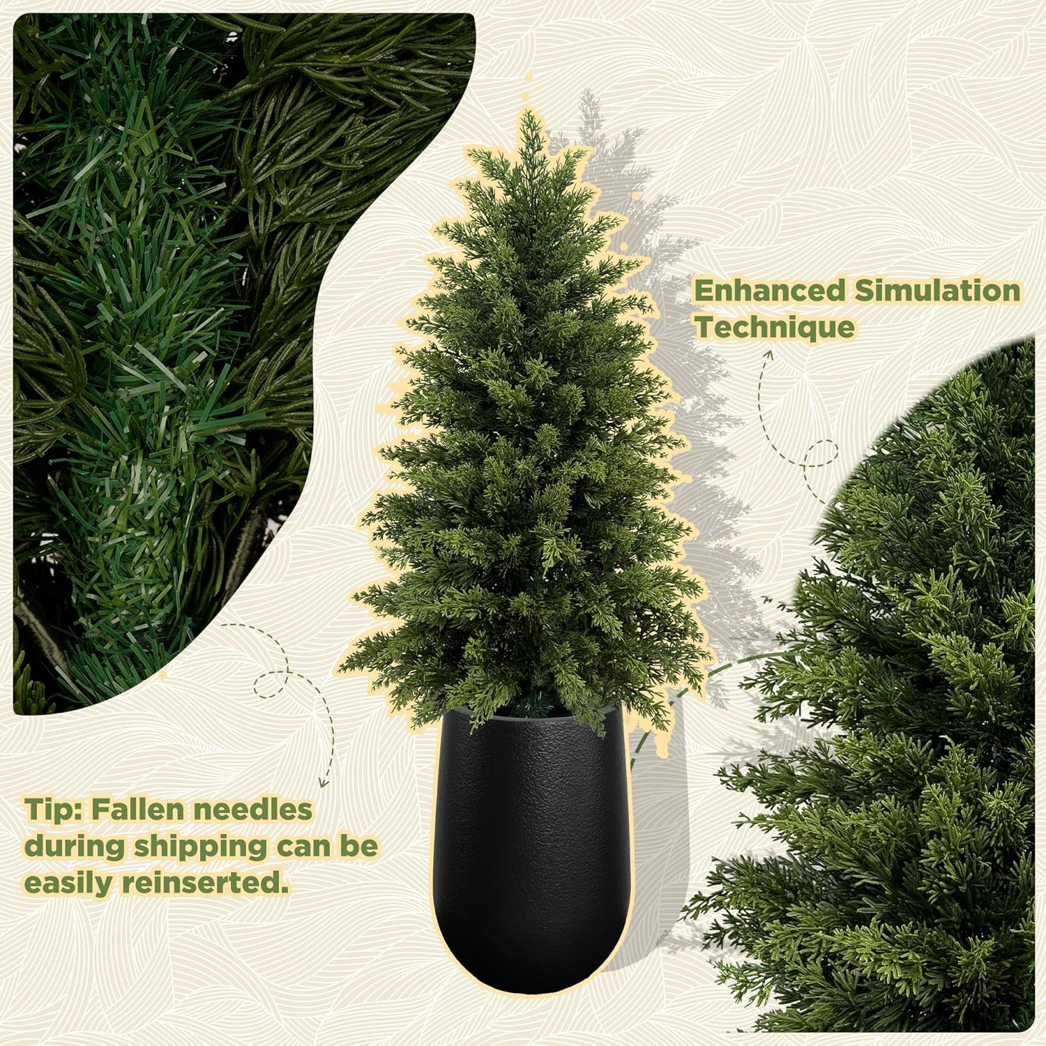 Mavis's Diary 4FT Artificial Cedar Topiary Tree, Set of 2 Realistic Faux Evergreen in Black Bullet Planter + Fillable Water Bag, Indoor Outdoor Fake Cedar for Front Porch Entryway Office Home Decor