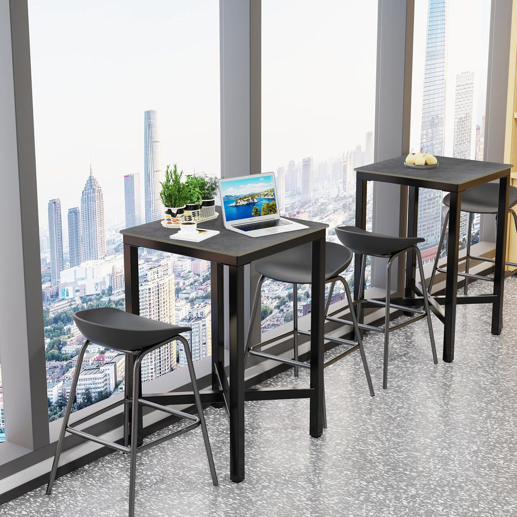 Wisfor Sintered Stone Bar Table: Black Mixed Grey Counter Height Dining Tables with Black Metal Frame - High Top Pub Bartables for Narrow Spaces (Square-Black)