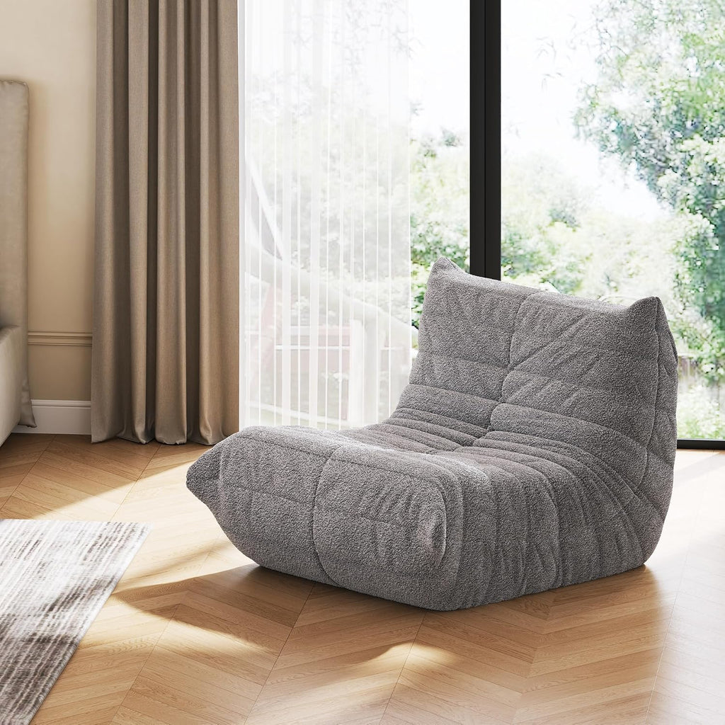 WLIVE Bean Bag Chair for Adults, Teddy Fleece Togo Chair, Giant, Memory Foam, for Living Room and Bedroom, Single, Grey