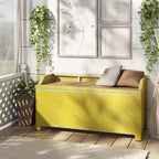 Greemotion Azur Beach Aluminum and All-Weather Wicker 41 in. Wide Storage Bench for Garden, Backyard, Patio, Pool Area, Porch, Yellow and White