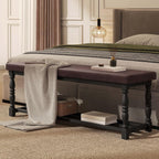 YITAHOME 48 Inch Entryway Bench, Storage Bench with Metal Shelf & Cushioned Seat, Indoor Shoe Rack Bench Seat for Dressing Room, Bedroom, Hallway, Entrance, Brown & Black