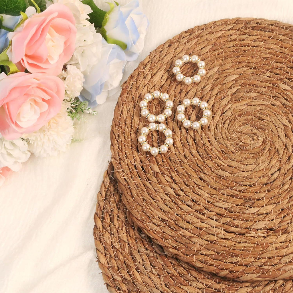 Alijoy 13 Inch Round Woven Placemats Set of 10 with Pearl Napkin Rings - Rattan Chargers for Dinner Plates, Natural Water Hyacinth Wicker Placemats, Rustic Placemat Boho Farmhouse Dining Table Deco