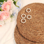 Alijoy 13 Inch Round Woven Placemats Set of 10 with Pearl Napkin Rings - Rattan Chargers for Dinner Plates, Natural Water Hyacinth Wicker Placemats, Rustic Placemat Boho Farmhouse Dining Table Deco