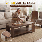 3-Piece Living Room Table Sets, 2-Tier Side Tables & 47" Rectangular Coffee Table, Farmhouse Wood Table Sets with Open Storage Shelves, Rustic Accent End Tables & Center Table, Brown