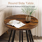 Tribesigns Small Round Side Table, 2-Tier Sofa End Table with Metal Frame and Lower Shelf, Wooden Bedside Nightstand for Small Spaces, Living Room, Bedroom, Vintage Brown & Black