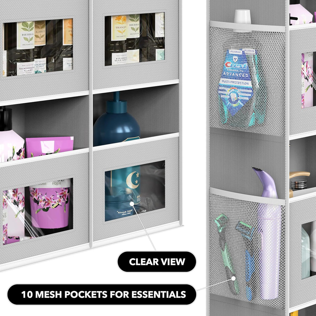Simple Houseware Extra Large Heavy Duty Over the Door Organizer with 10 Clear Window Pockets, 80 lbs Capacity for Pantry, Closet, Bathroom, Gray