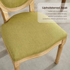 Linen Upholstered Dining Chairs Set of 2 French Country Oval Fabric Back Kitchen Side Chair with Wood Legs for Dining Room, Kitchen, Restaurant(Olive Green-Fabric)
