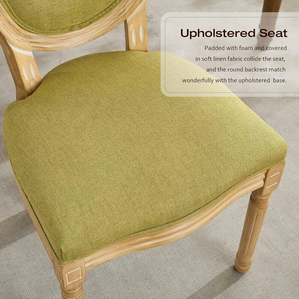 Linen Upholstered Dining Chairs Set of 6 French Country Oval Fabric Back Kitchen Side Chair with Wood Legs for Dining Room, Kitchen, Restaurant(Olive Green-Fabric)
