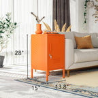 Single Door Lockable Metal End Table & Children's Bedside Table, 2-Tier Storage Cabinet with Adjustable Shelf, Easy Assembly Side Table for Living Room Bedroom Home Office Orange