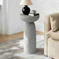 24'' Tall Round Gray Pedestal Side Table, Modern Hourglass End Table with Stone Texture, Minimalist Faux Concrete Accent Table for Living Room, Bedroom, or Patio