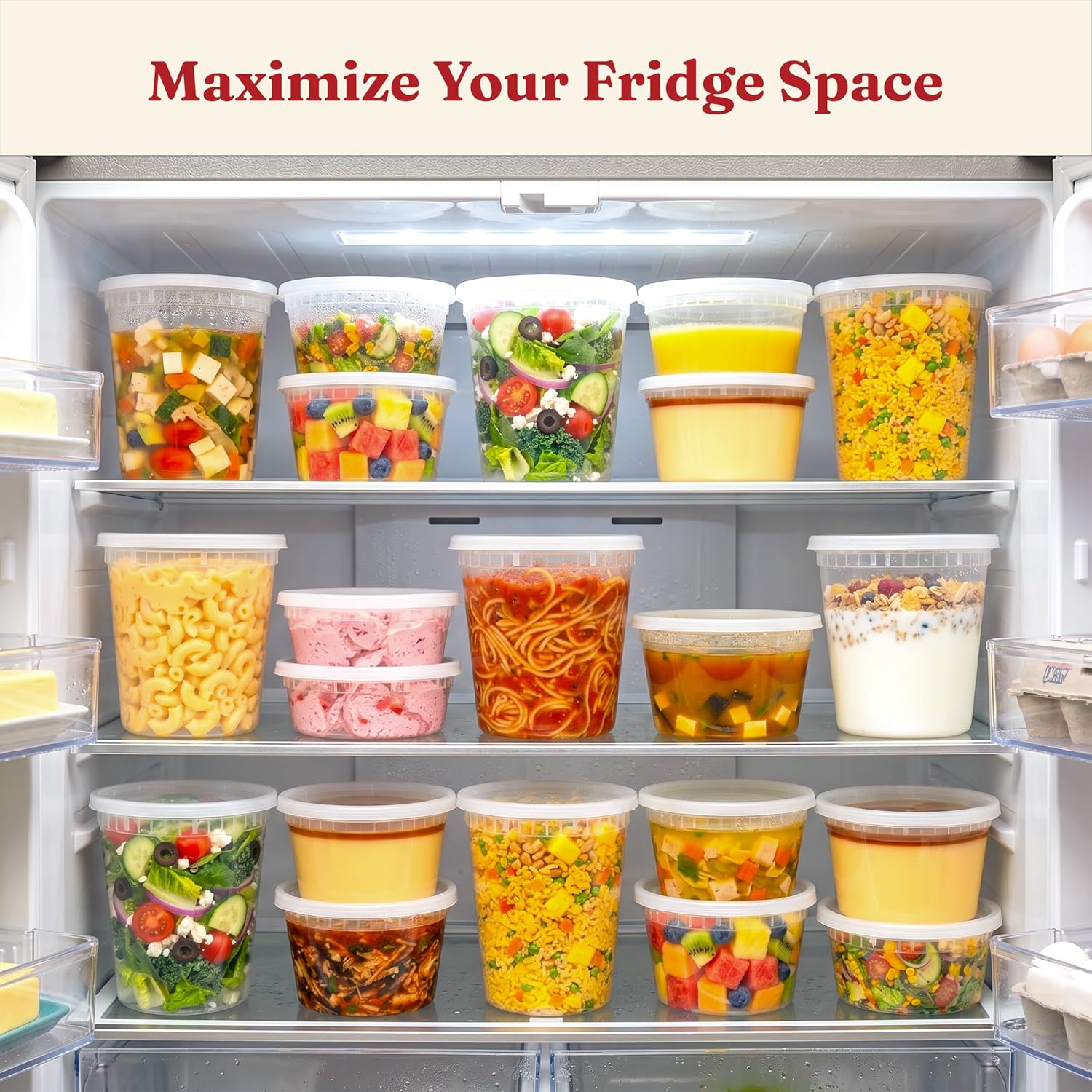 8 oz plastic containers with lids(48Set/96Pcs) BPA-Free Plastic Soup Containers with lids, Freezer Microwave Safe Small Cups for Portion Condiment Dipping Sauce, Salad Dressing
