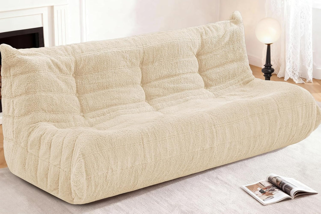 Bean Bag 3-Seater Chair Big Sofa Beanbag Chair for Adults Fireside Chair Bean Bag Lounger with Memory Foam Filled for Home,Apartment or Gaming Venue（Khaki Teddy）