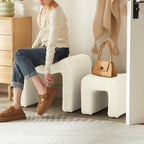 Ottoman Vanity Stool Chair Small Footstool Seating Backless Modern Foot Rest Teddy Velvet Ottoman Set of 2 for Makeup Room Living Room Bedroom Entryway,White (2-in-1)