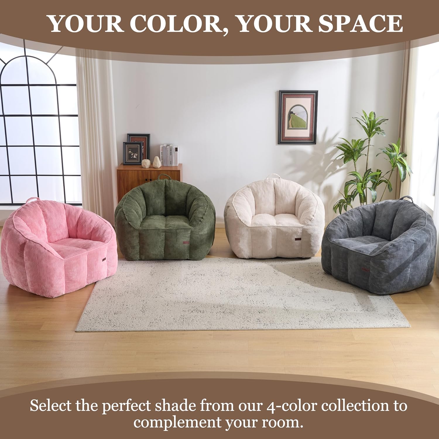 Royal Windsor Giant Bean Bag Chairs for Adults, 47 Inch Oversized Bean Bag Couch with Armrests, Lazy Floor Lounge Sofa Comfy Reading Chair for Living Room, Bedroom & Dorm, Beige