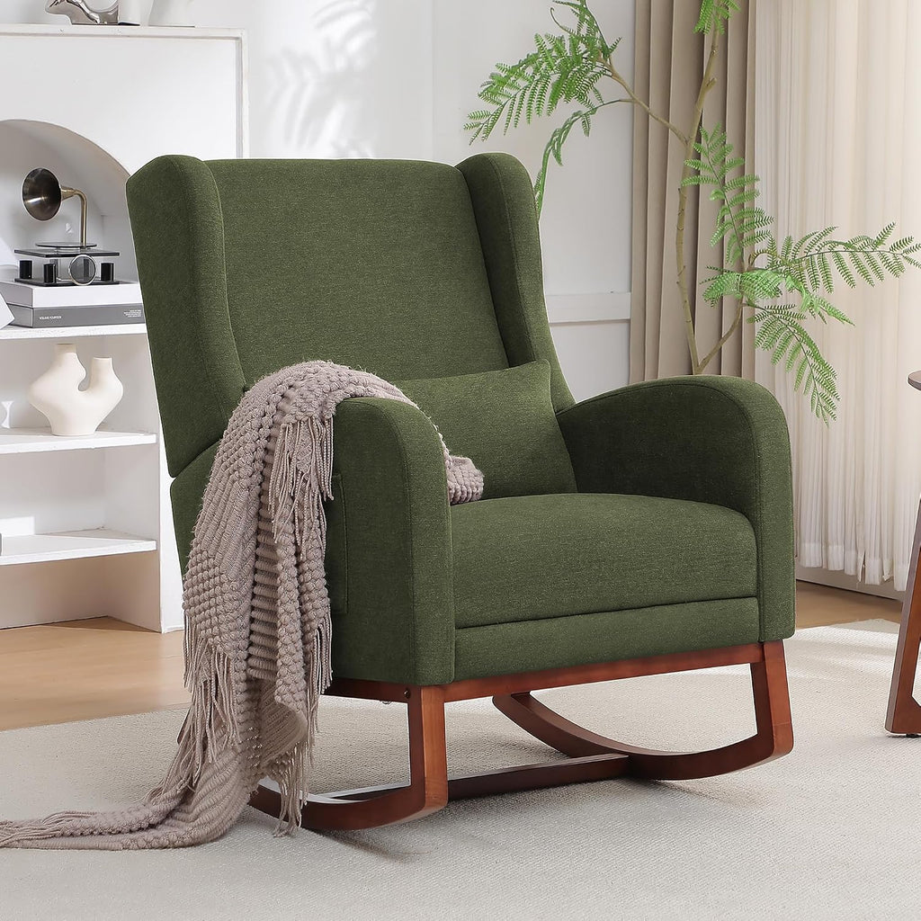 HCHAIRH Rocking Chair Nursery, Nursery Rocking Chairs with Foot Rest, Comfy Glider Rocker Nursing Chair with Back Pillow for Nursing, Living Room, Bedroom, Dark Green