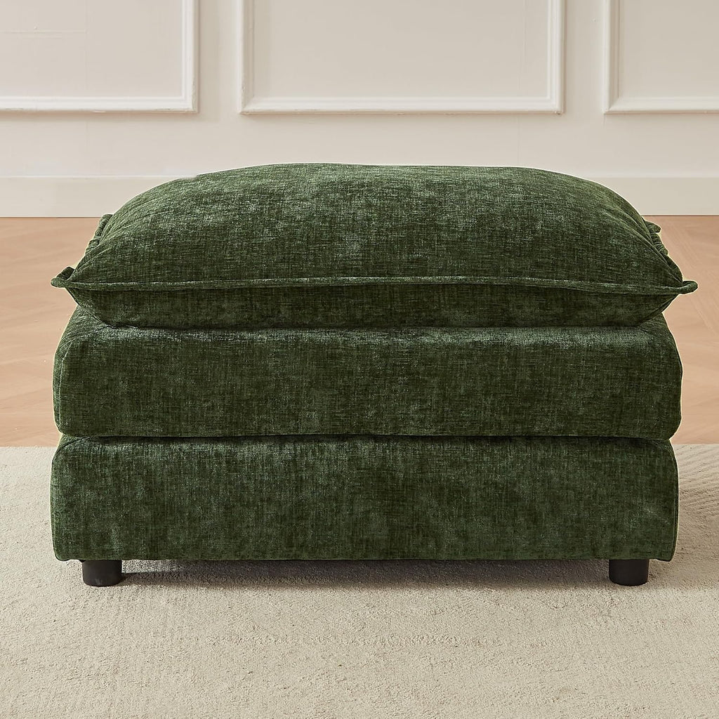 35'' Cloud Chenille Ottoman for Bedroom, Living Room and Entryway (Green)