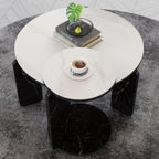 Set of 2 Round Nesting Coffee Table for Small Place, living room end table with white sintered stone top, 32.68" + 16.93" diameter Side Table Night Stand for Bed Room Dining Room, 83+ 43 cm sofa table