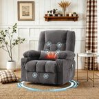 Swivel Rocker Recliner Chair with Vibration Massage and Heating Functions for Adults,Oversized Recliner Single Sofa with Side Pocket,Two Cup Holders for Living Room and Bedroom
