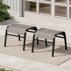 Outdoor Ottoman Set of 2, Comfort Outdoor Footstool with Supportive Textliene and Metal Frame, Stackable Oversized Outdoor Foot Rest for Patio, Garden, Pool, Balcony -Brown
