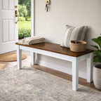 Modern Dining Bench, Dirty Oak/White Finish Solid Rubberwood