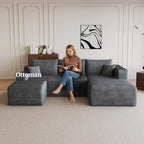 25.6" Corduroy Ottoman for Living Room,Plush Upholstered Ottoman for Couch,Memory Foam Compressed Sofa in A Box No Assembly Require,Dark Grey